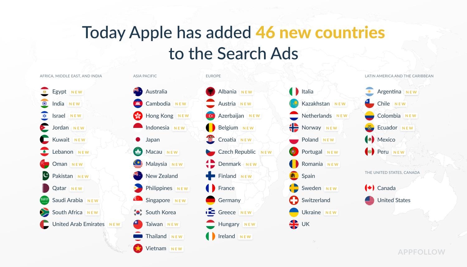 Apple Search Ads 46 new countries added