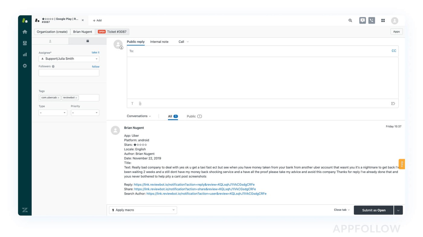 The need for a reply link in Zendesk
