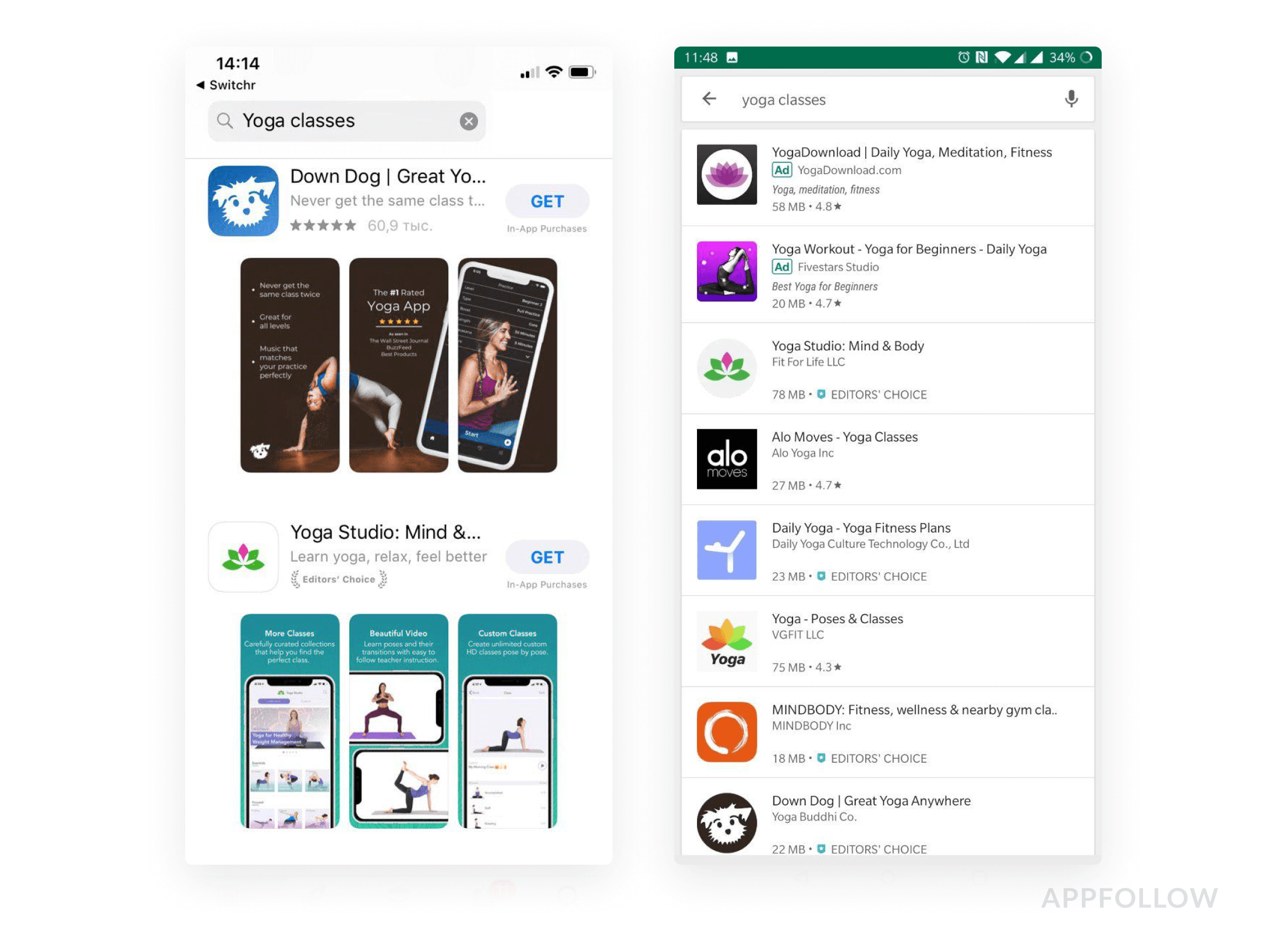 search results in mobile app stores